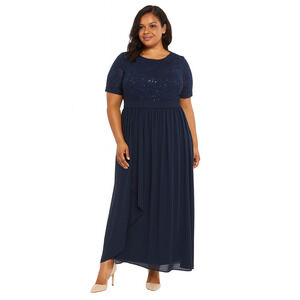 R & M Richards‎ Women's Plus Size Short Sleeve Soutache Dress Size 14W Navy Blue
